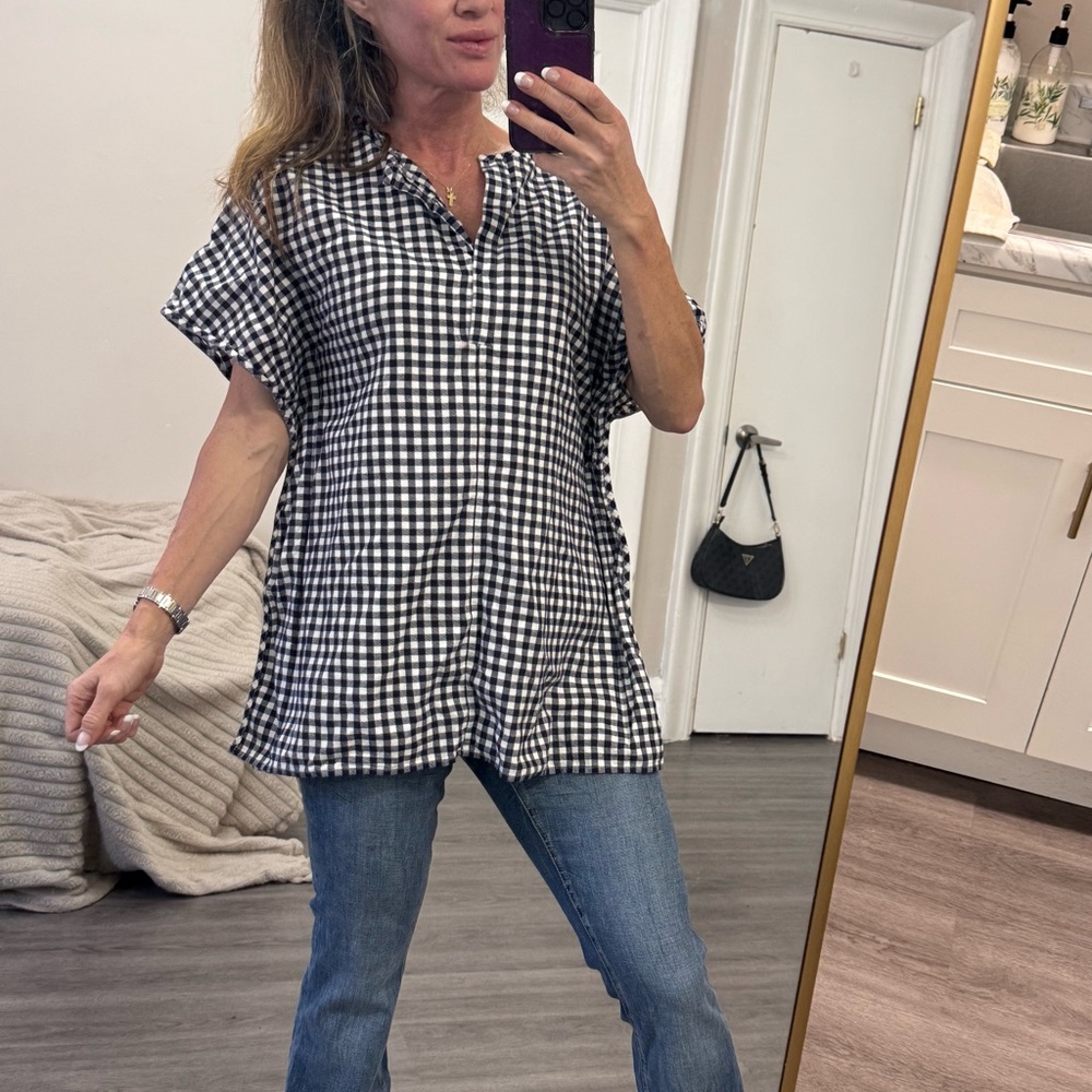 Harvey Faircloth Cotton Flannel Gingham Tunic Top Sz S